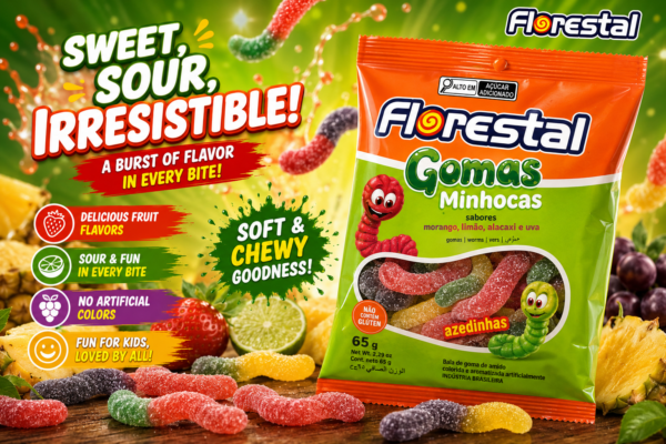 Florestal Gomas Jelly Candy - Sour Worms 60gX36